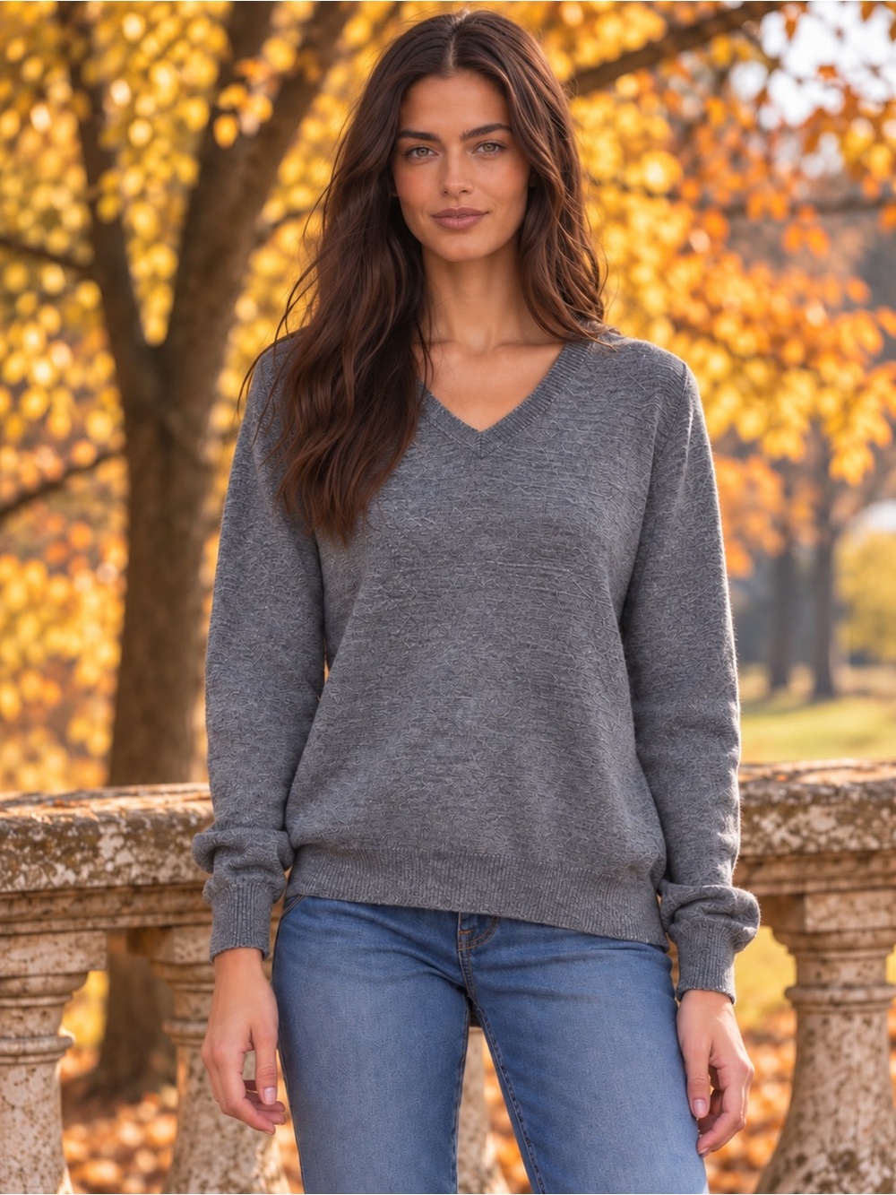 Calvin Klein 100% Merino Wool V-Neck Sweater Gray Sz M Quiet Luxury
